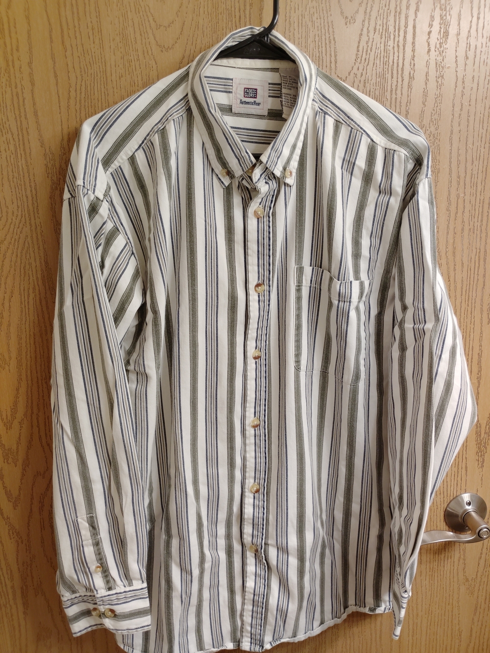 Faded Glory Men's Striped Button-Down Shirt in White, Olive & Navy